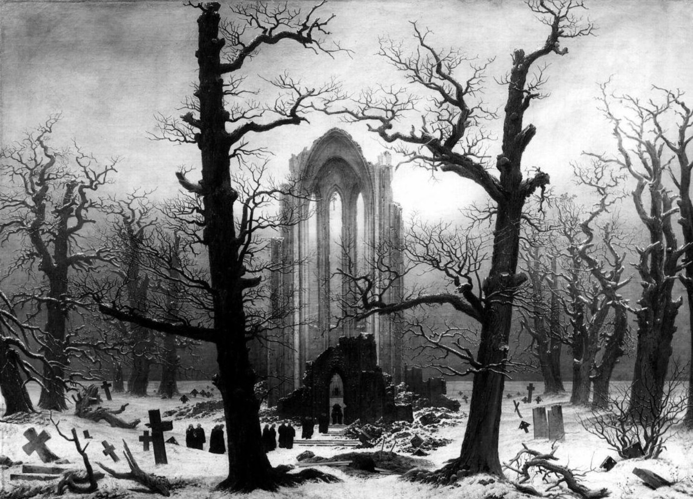 Cimetière de monastère sous la neige, Caspar Davie Friedrich, 1819