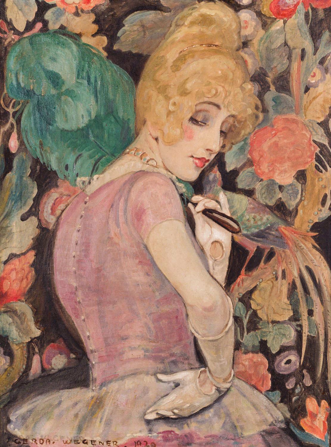 Lili avec éventail de plumes vertes, Gerda Wegener, 1920